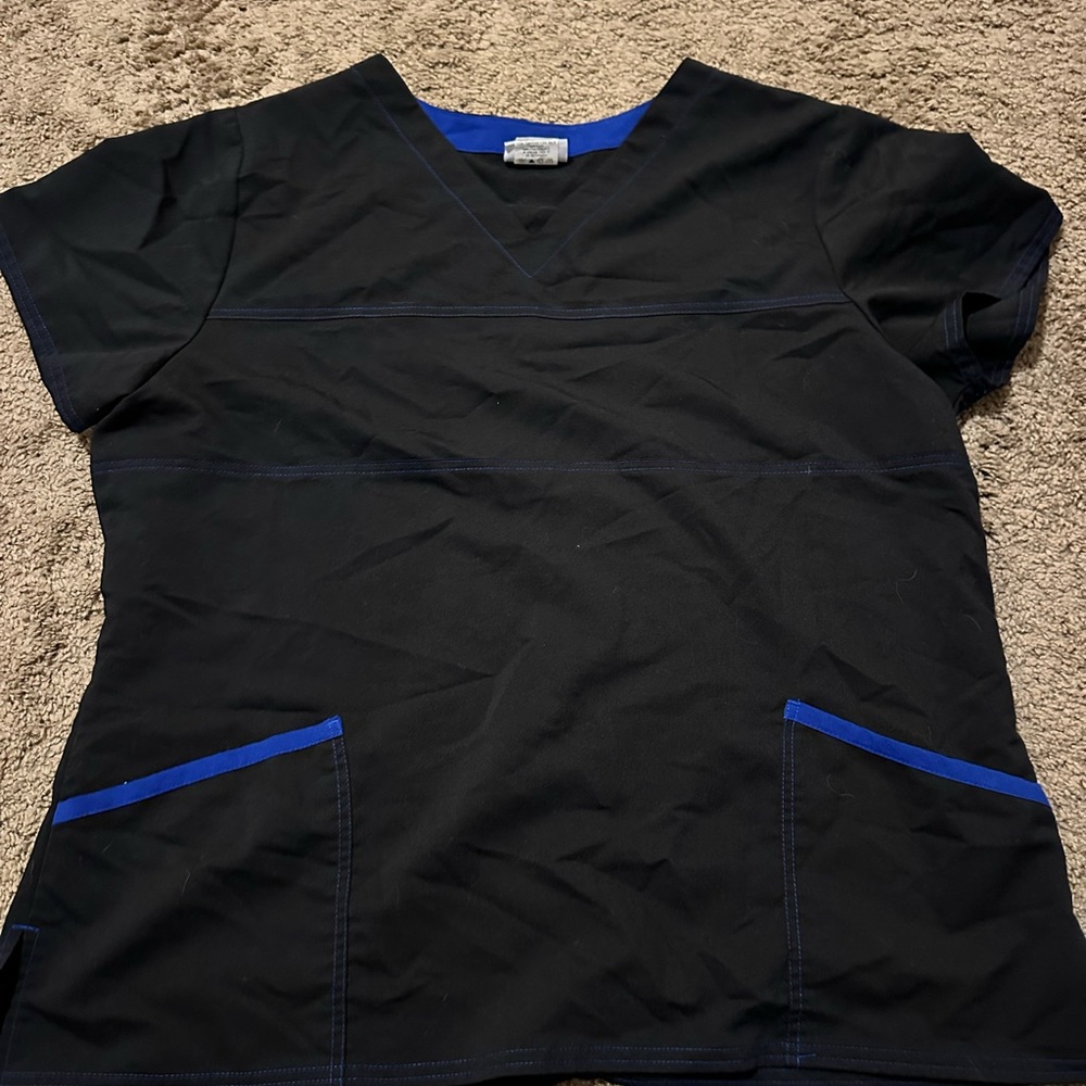 Scrubstar Black Top with Blue Trim
